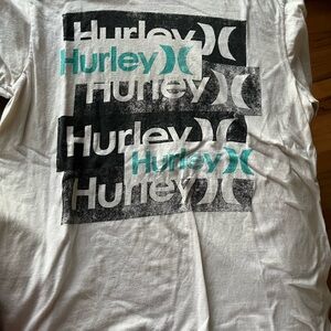 Hurley White Tee with Black and Teal Graphic